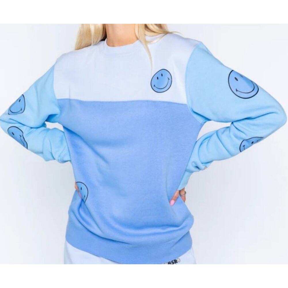 By Samii Ryan Women Smiley pullover Cotton Blend Sweatshirt Blue Medium A001364